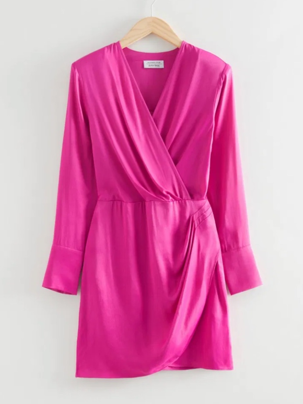 & Other Stories Satin Wrap Dress in Vibrant Pink